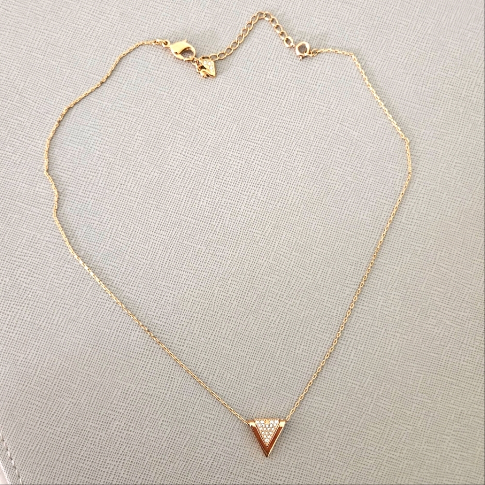 Swarovski Gold And Crystal Necklace with Triangle Pendant